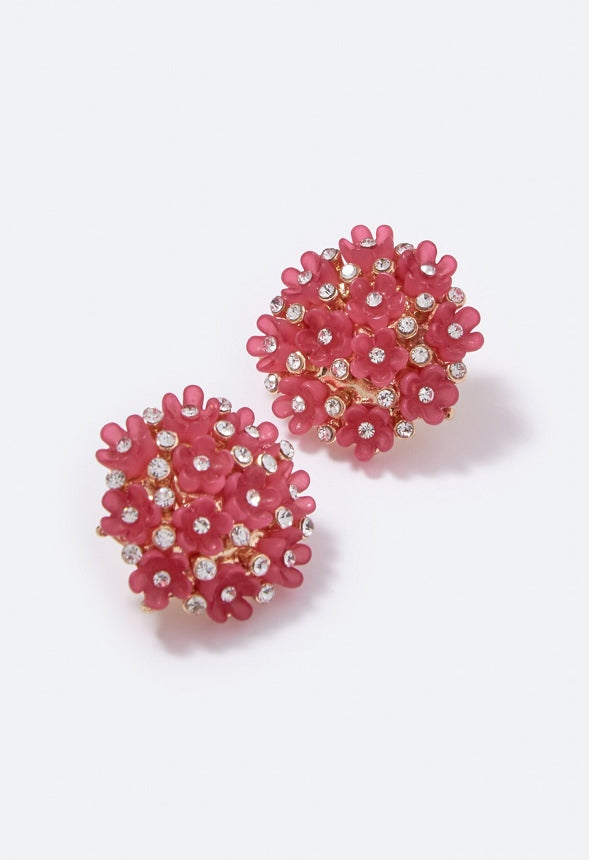 Cora Cluster Floral Stud Earrings  Raspberry/Gold