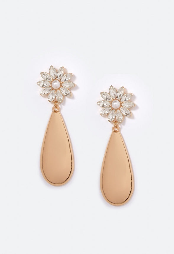 Andrea Floral Teardrop Earrings Crystal/Gold