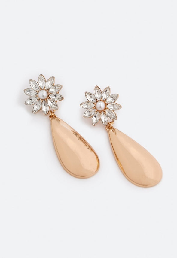 Andrea Floral Teardrop Earrings Crystal/Gold