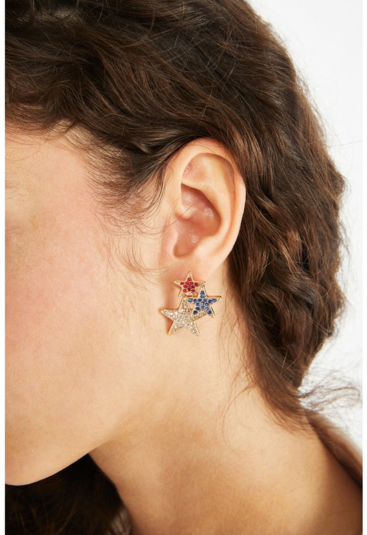 Harper Graduating Stars Stud Earrings  Red/White/Blue/Gold