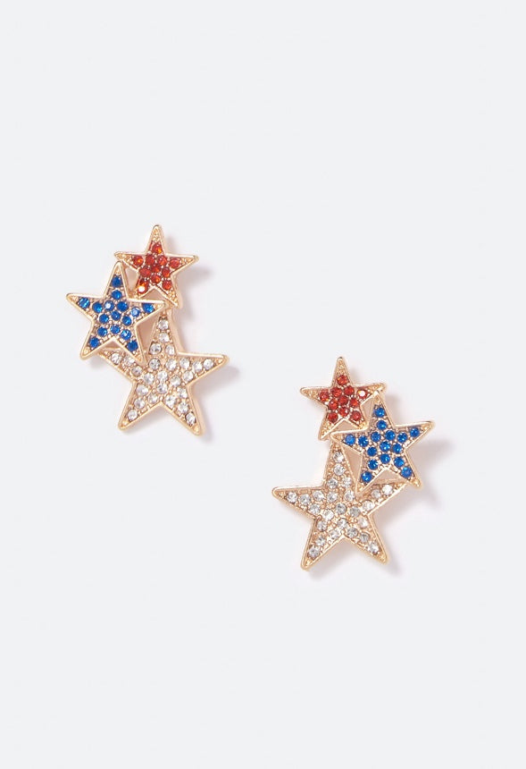 Harper Graduating Stars Stud Earrings  Red/White/Blue/Gold