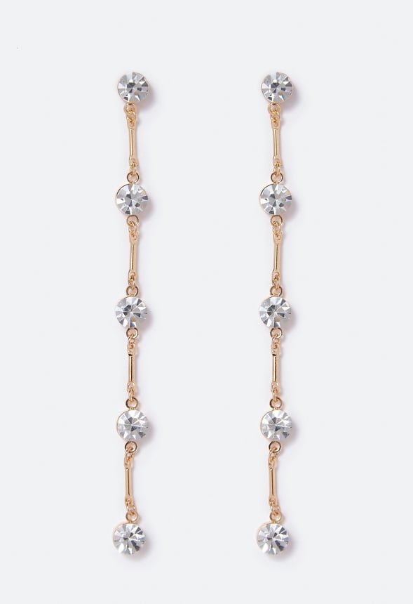 Ruby Spaced Crystal Strand Earring Crystal/Gold