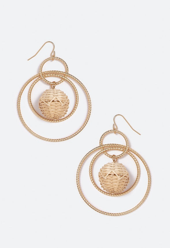 Sadie Raffia Wrapped Bead Drop Earring Tan/Gold