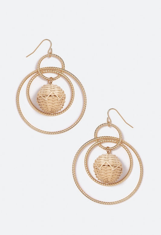 Sadie Raffia Wrapped Bead Drop Earring Tan/Gold