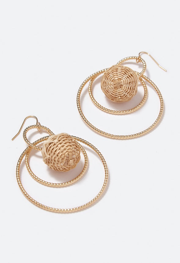 Sadie Raffia Wrapped Bead Drop Earring Tan/Gold