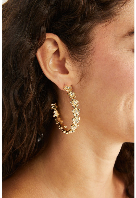 Myla 3D Flower Hoop Earring Gold
