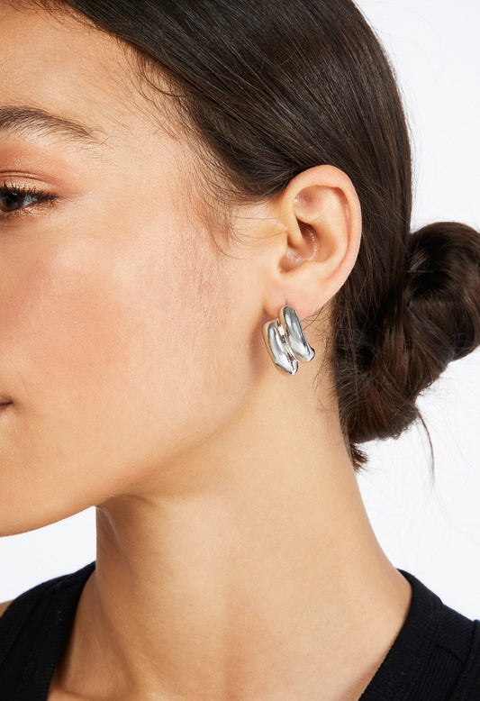 Fiona Double Tube Stud Earring  Silver