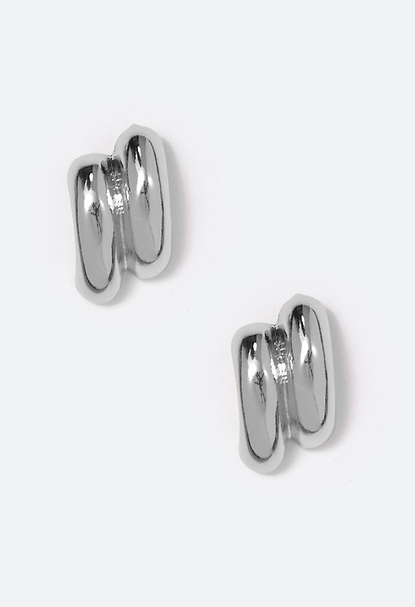 Fiona Double Tube Stud Earring  Silver