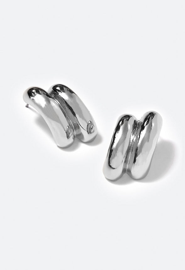 Fiona Double Tube Stud Earring  Silver