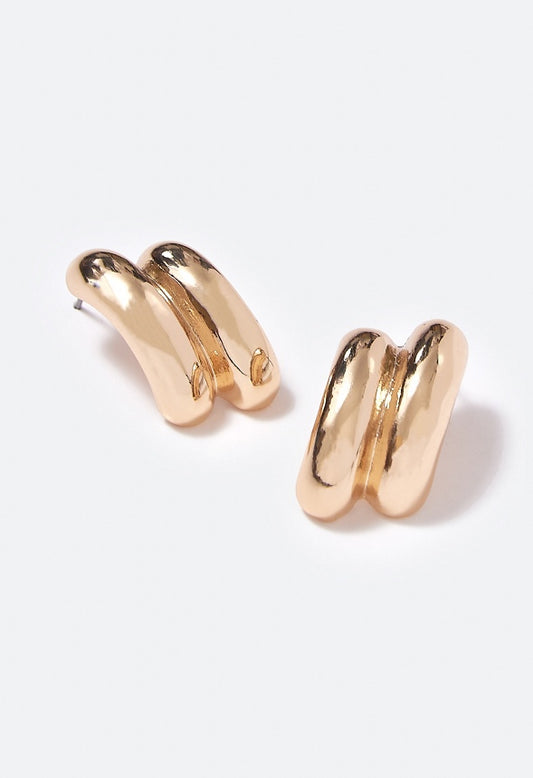 Fiona Double Tube Stud Earring  Gold