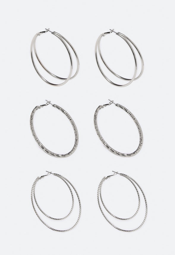 Nina Mixed Hoops Multipack  Silver