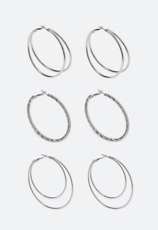 Nina Mixed Hoops Multipack  Silver