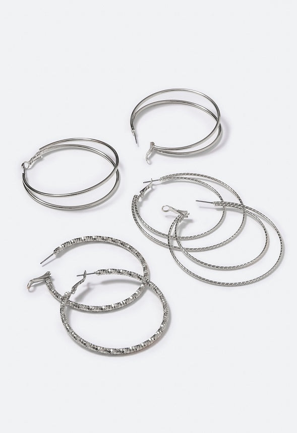 Nina Mixed Hoops Multipack  Silver