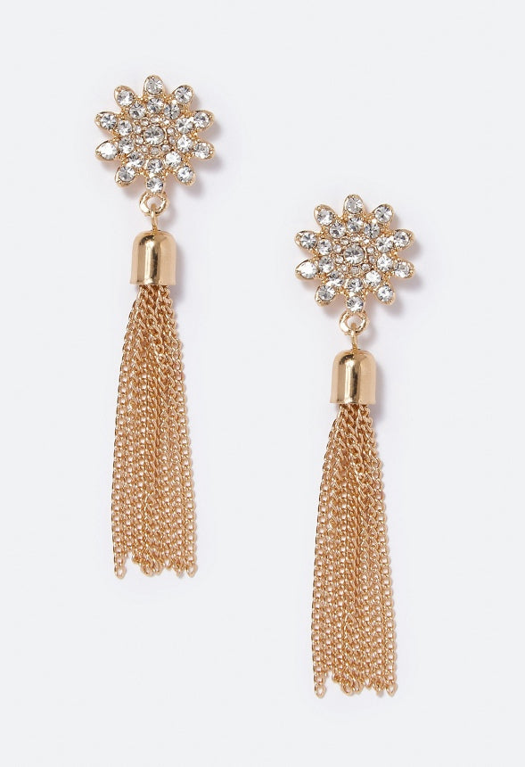 Joy Flower and Chain Tassel Drop Earring  Gold