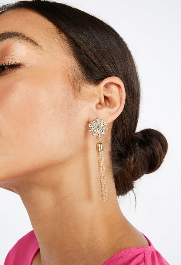 Joy Flower and Chain Tassel Drop Earring  Gold