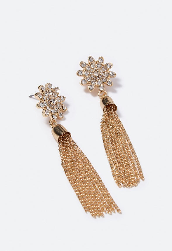 Joy Flower and Chain Tassel Drop Earring  Gold