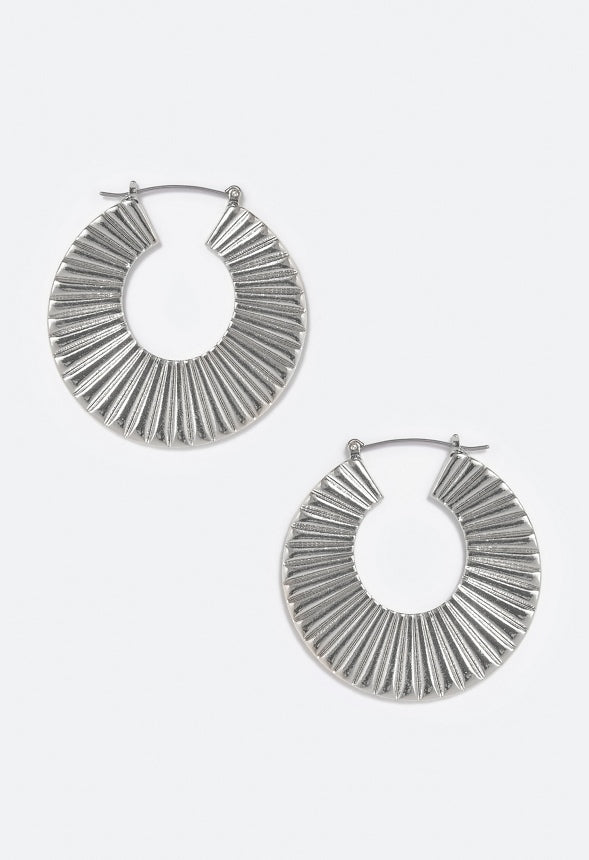 Heidi Clean Lines Ridged Hoop  Silver