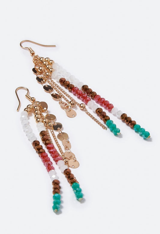 Jessica Beads and Chain Strand Earring Pink/Teal/Gold