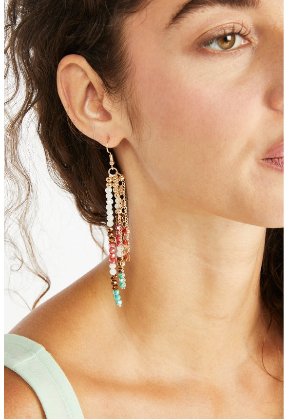 Jessica Beads and Chain Strand Earring Pink/Teal/Gold