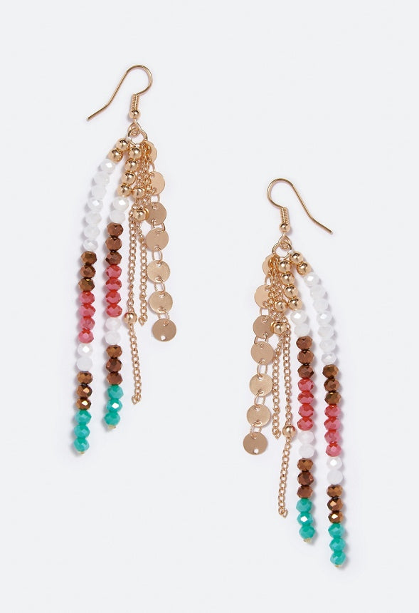 Jessica Beads and Chain Strand Earring Pink/Teal/Gold