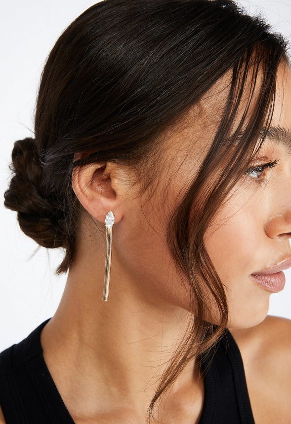 Zariah Cubic Zirconia Navette and Chain Strand Earrings Crystal/Gold