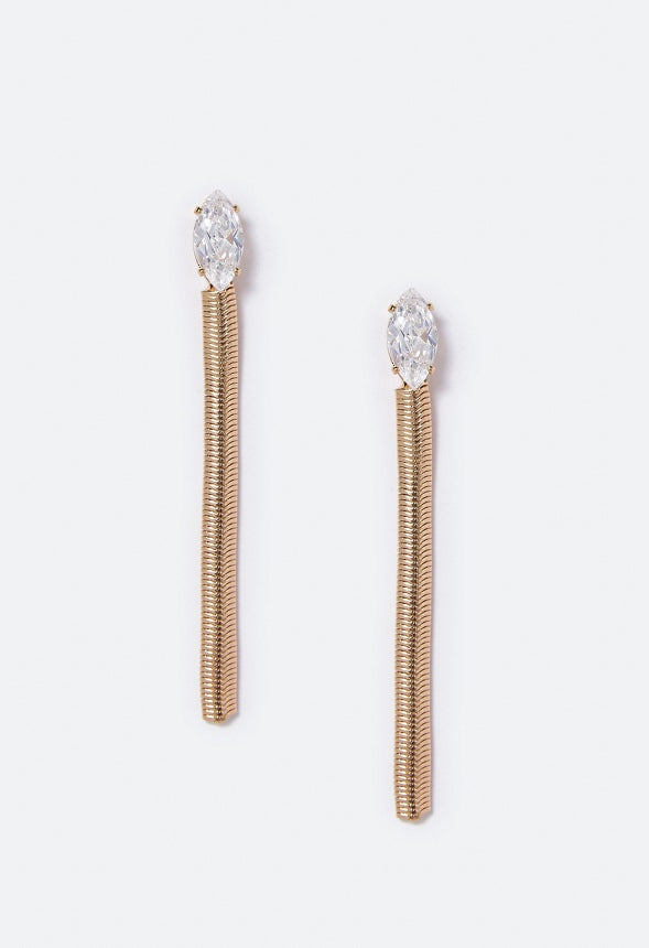 Zariah Cubic Zirconia Navette and Chain Strand Earrings Crystal/Gold