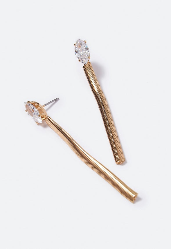 Zariah Cubic Zirconia Navette and Chain Strand Earrings Crystal/Gold