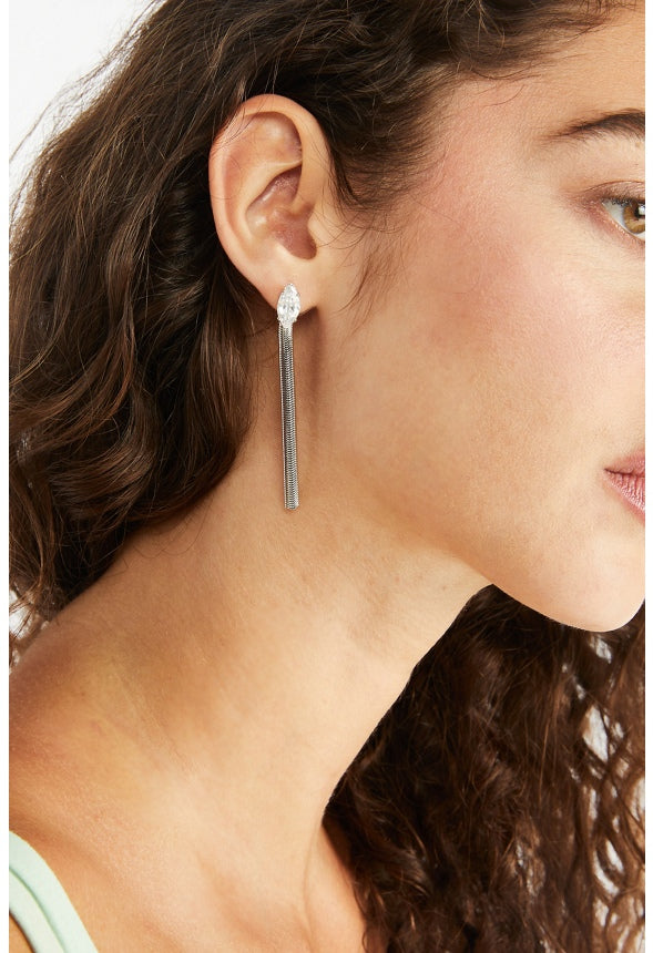 Zariah Cubic Zirconia Navette and Chain Strand Earrings Crystal/Silver