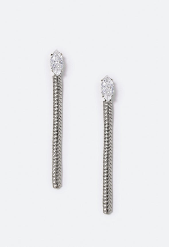 Zariah Cubic Zirconia Navette and Chain Strand Earrings Crystal/Silver