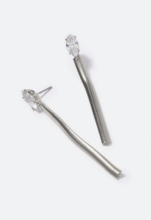 Zariah Cubic Zirconia Navette and Chain Strand Earrings Crystal/Silver