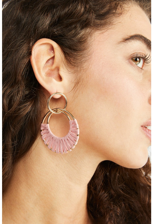 Aliza Raffia Wrapped Rings Drop Earring  Dusty Rose/Gold