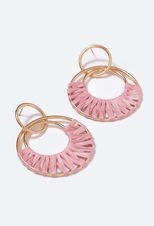 Aliza Raffia Wrapped Rings Drop Earring  Dusty Rose/Gold