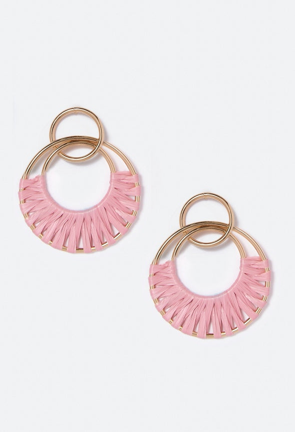 Aliza Raffia Wrapped Rings Drop Earring  Dusty Rose/Gold