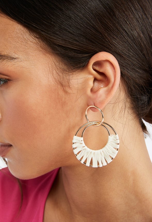 Aliza Raffia Wrapped Rings Drop Earring  Cream/Gold