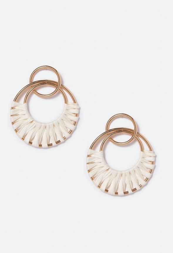 Aliza Raffia Wrapped Rings Drop Earring  Cream/Gold