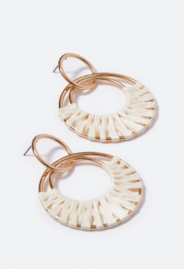 Aliza Raffia Wrapped Rings Drop Earring  Cream/Gold