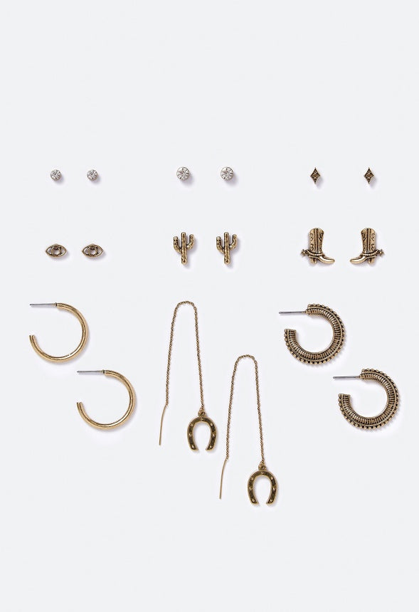 Miley Western Motif Earring Multipack  Crystal/Gold