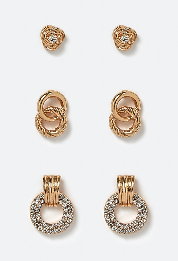 Irene Mixed Linked Ring Stud Set Crystal/ Gold