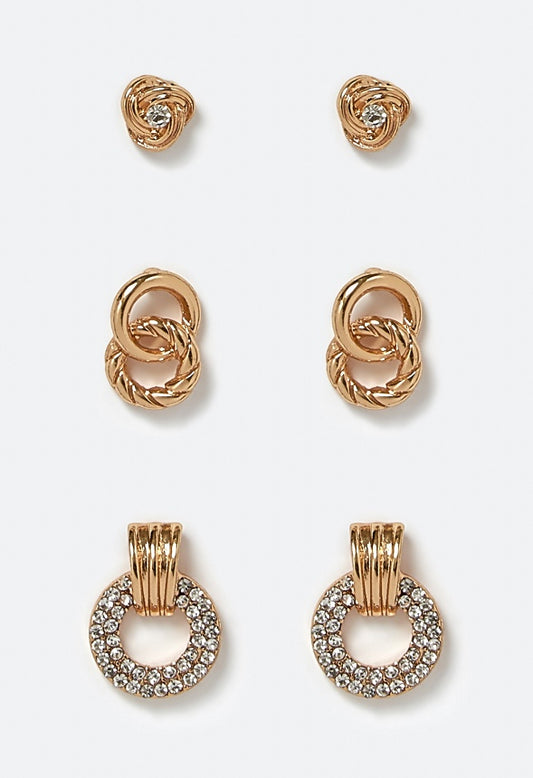 Irene Mixed Linked Ring Stud Set Crystal/ Gold