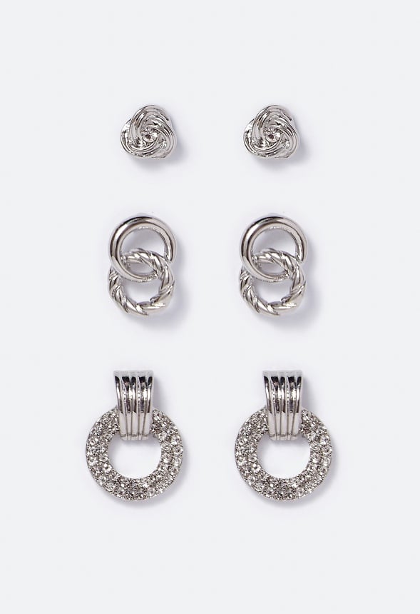 Irene Mixed Linked Ring Stud Set Crystal/Silver