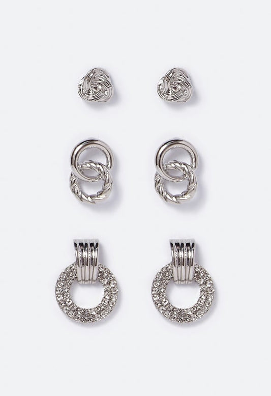 Irene Mixed Linked Ring Stud Set Crystal/Silver