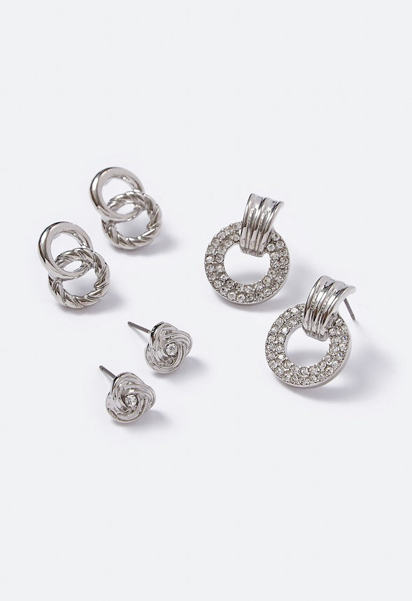 Irene Mixed Linked Ring Stud Set Crystal/Silver