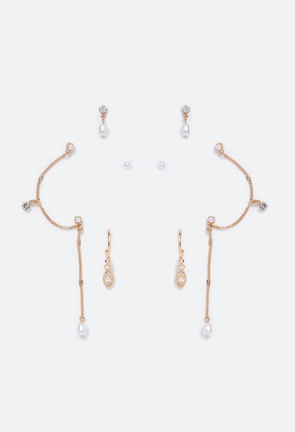 Kyra Linked Pearl Earring Multipack Crystal/Gold