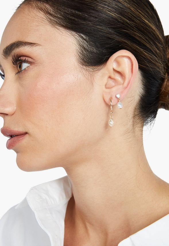 Kyra Linked Pearl Earring Multipack Crystal/Gold