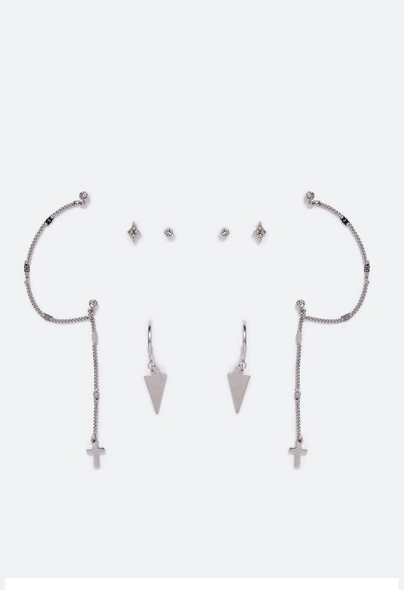 Khloe Linked Cross Earring Multipack  Crystal/Silver