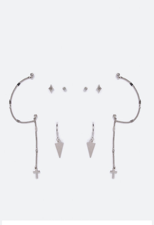 Khloe Linked Cross Earring Multipack  Crystal/Silver