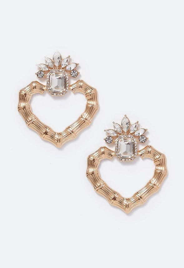 Sabrina Bamboo Effect Ornate Door Knocker Earring Crystal/Gold