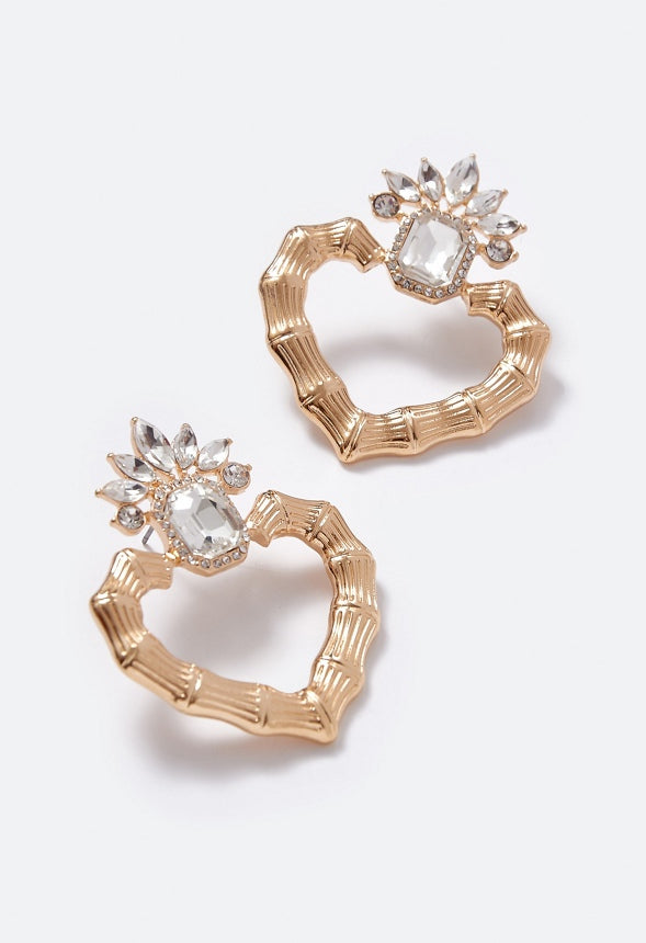 Sabrina Bamboo Effect Ornate Door Knocker Earring Crystal/Gold