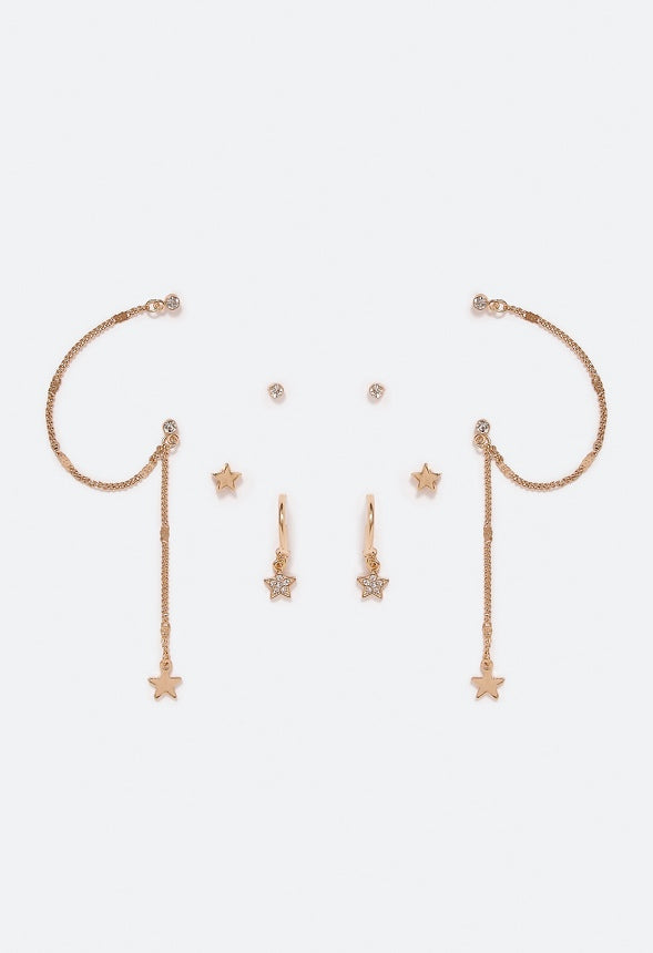 Jane Linked Star Earring Multipack Crystal/Gold