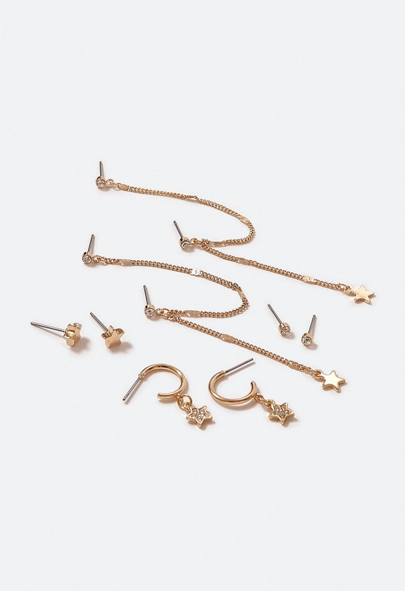 Jane Linked Star Earring Multipack Crystal/Gold